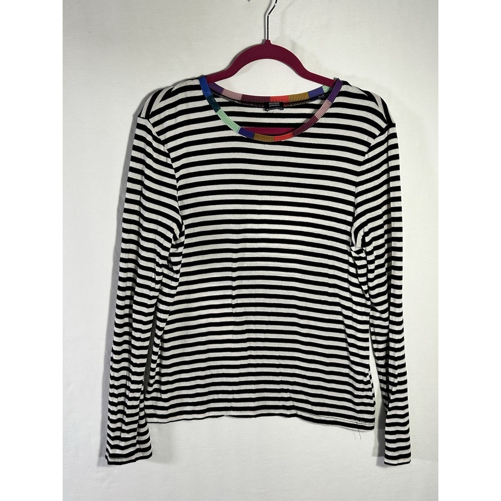Splendid x Margherita Colore Striped Long Sleeve Shirt Rainbow Collar Size Med